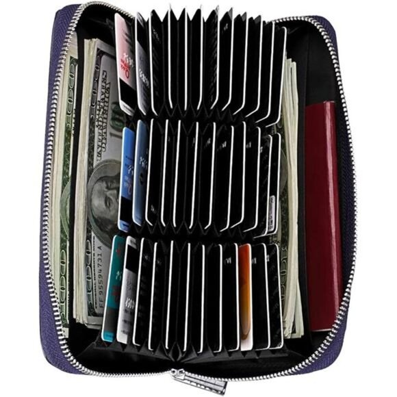 36 Slots RFID Blocking Card Holder Large Long Leather Zipper Organizer Accordion - Picture 7 of 7